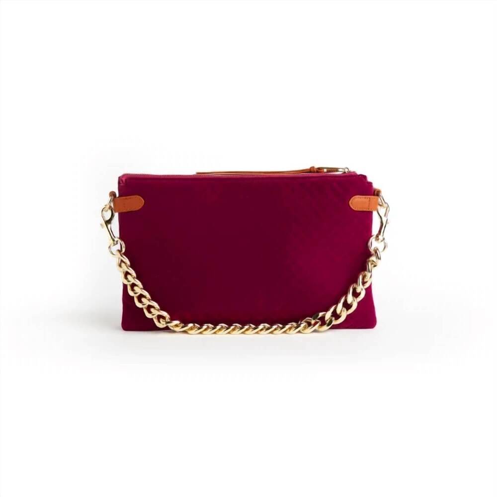 NEW THOMAS & LEE COMPANY women's velvet envelope bag with chain in fuchsia